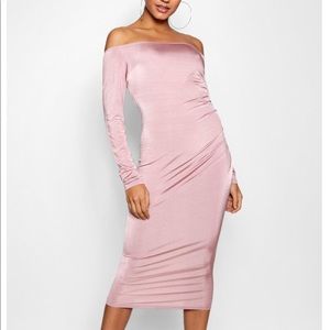 Savannah Off the Shoulder Ruched Midi Dress